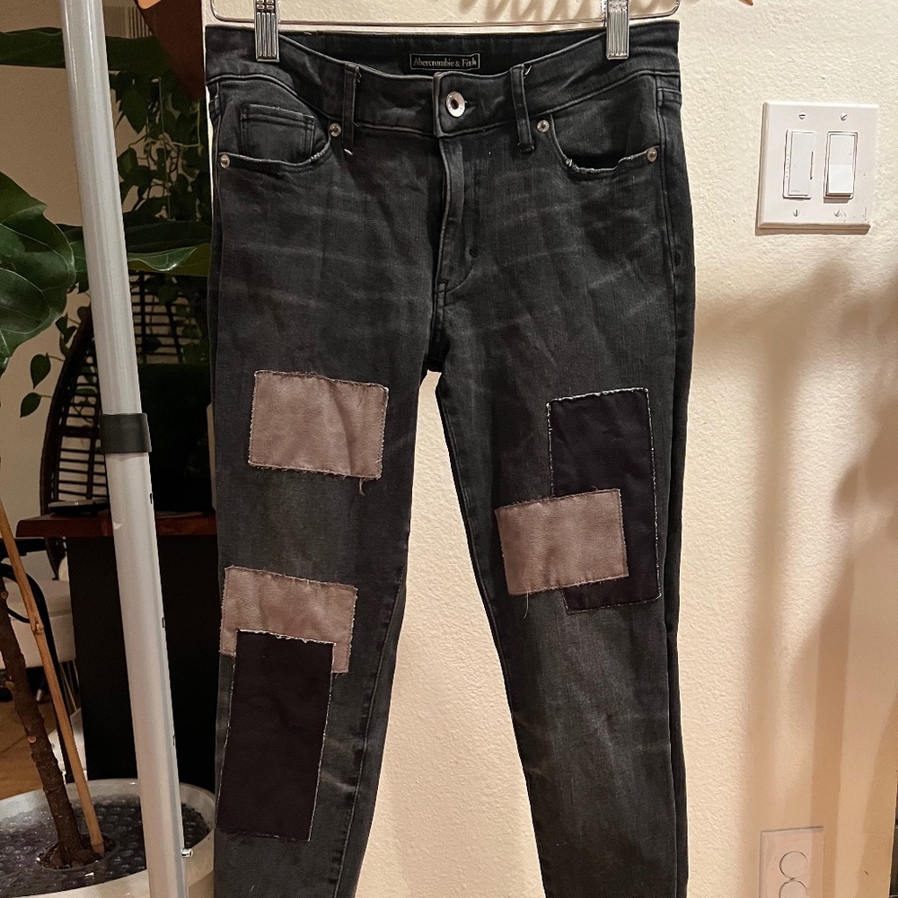 Abercrombie and Fitch Super Skinny Black Jeans with Patches Size 25